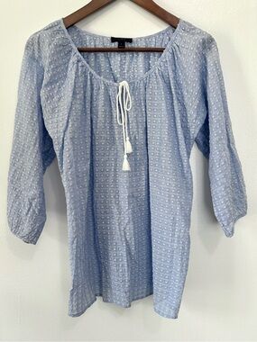 J.Crew Light Blue Peasant Blouse with Tassel Tie